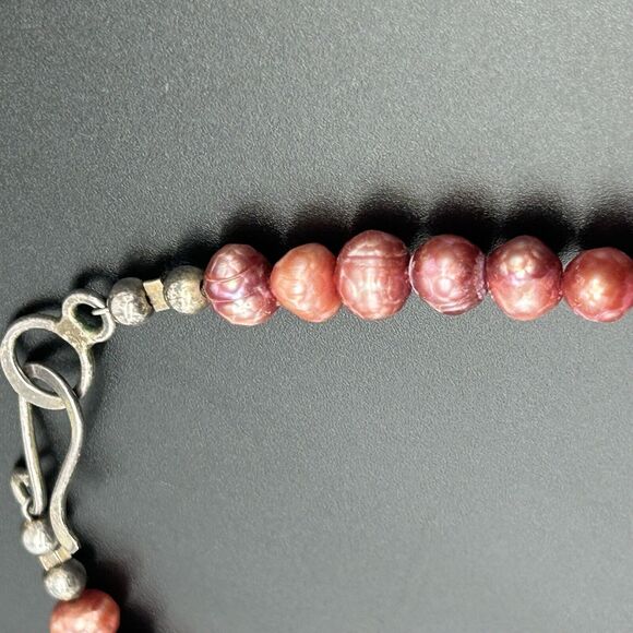 Smokey Quartz Boroque Red Fresh Water Pearl 925 Sterling Silver Necklace - Picture 6 of 13